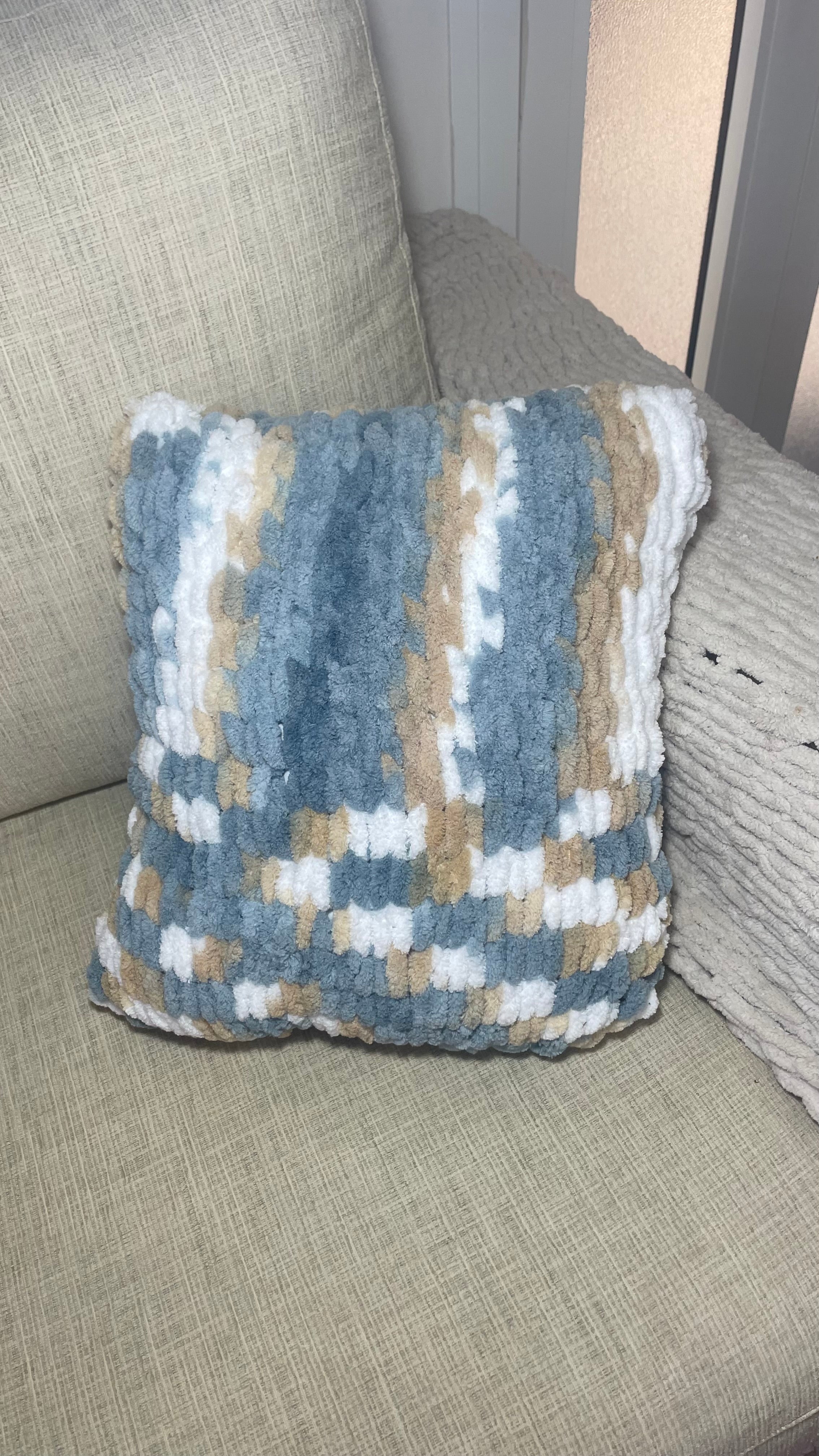 Grey, Brown & White Patchwork Pillow